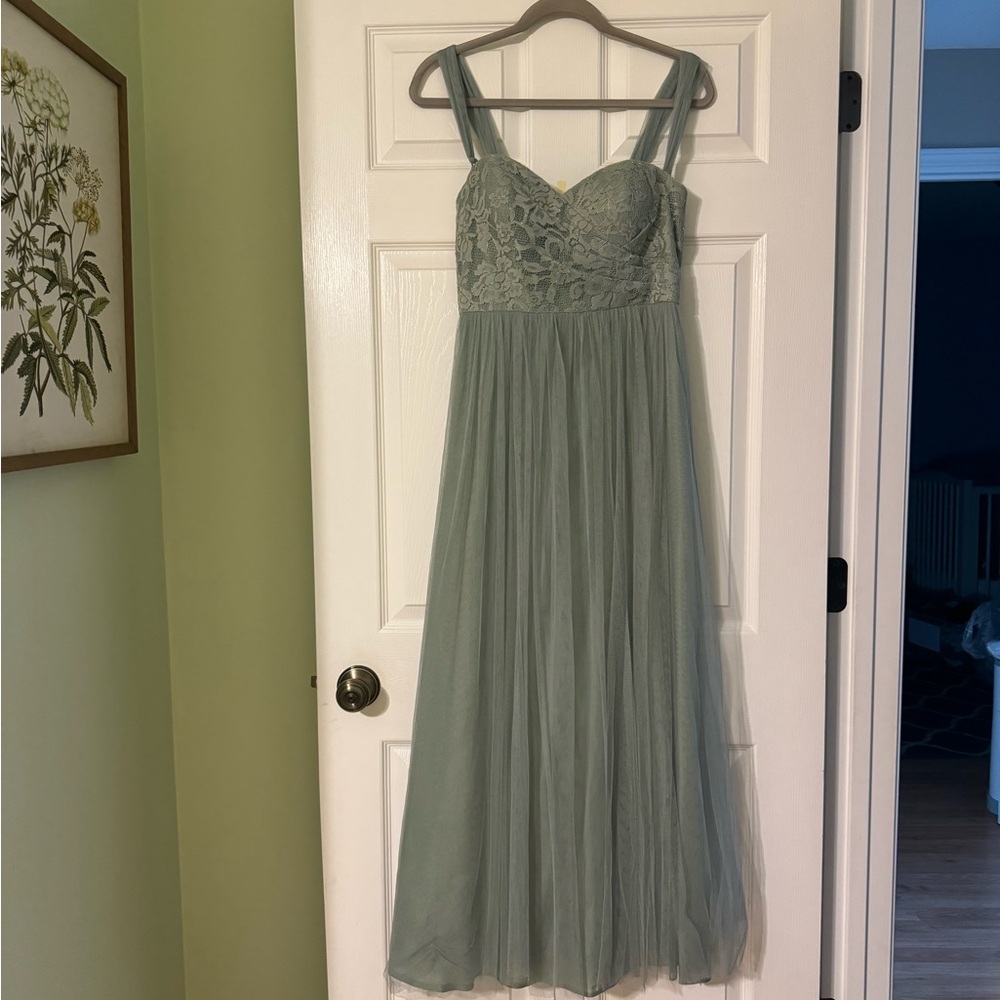 Jenny Yoo Strapless Lace Dress in Soft Green